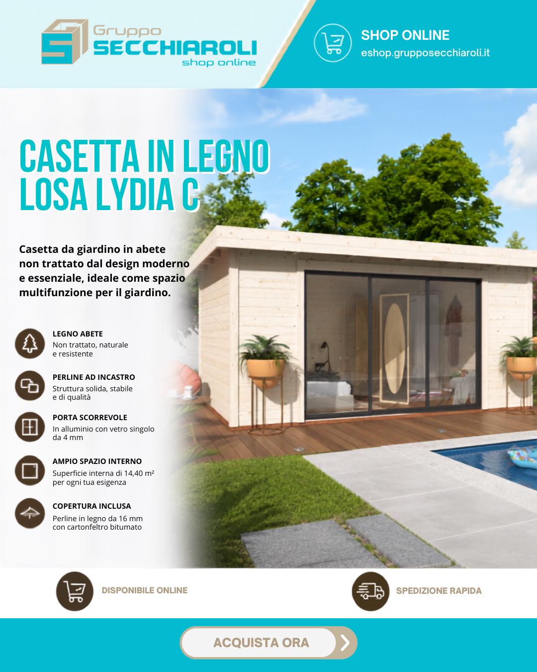 La Casetta in legno Losa Lydia C trasforma il tuo giardino in uno spazio unico.

Dal design moderno ed essenziale, unisce la naturalezza dell'abete non trattato alla praticità di una grande porta scorrevole in alluminio, che riempie l'interno di luce naturale.

📐 Ben 14,40 m² di spazio interno da personalizzare
🪵 Struttura solida in perline ad incastro
☀️ Super luminosa e versatile
👉 Dai forma ai tuoi progetti! Clicca sul link in bio per scoprirla sul nostro shop online.

https://eshop.grupposecchiaroli.it/prodotto/casetta-in-legno-cm-450-x-330-sp-mm-28-losa-lydia-c/

𝗚𝗿𝘂𝗽𝗽𝗼 𝗦𝗲𝗰𝗰𝗵𝗶𝗮𝗿𝗼𝗹𝗶.
𝑫𝒂𝒍 1949 𝒂𝒍 𝒕𝒖𝒐 𝒔𝒆𝒓𝒗𝒊𝒛𝒊𝒐 𝒏𝒆𝒍𝒍'𝒆𝒅𝒊𝒍𝒊𝒛𝒊𝒂.
📧 info@grupposecchiaroli.it
.
#caseinlegno #legno #paglia #edilizia #bioedilizia #sostenibilità #efficienzaenergetica #madeinitaly