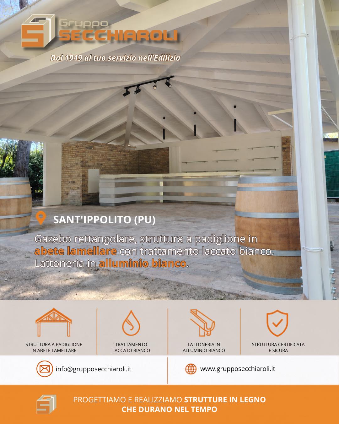 Il bianco non passa mai di moda, soprattutto quando incontra la solidità del legno e la precisione artigianale.
Per questo progetto abbiamo realizzato un gazebo rettangolare con struttura a padiglione, perfetto per valorizzare l'outdoor.
I dettagli che fanno la differenza:
🌲 Struttura in abete lamellare: garanzia di stabilità e resistenza nel tempo.
🎨 Trattamento laccato bianco: per un'estetica moderna, luminosa e raffinata.
🛠️ Lattoneria in alluminio bianco: massima protezione dagli agenti atmosferici senza rinunciare allo stile.
Contattaci per un preventivo personalizzato!
𝗚𝗿𝘂𝗽𝗽𝗼 𝗦𝗲𝗰𝗰𝗵𝗶𝗮𝗿𝗼𝗹𝗶.
𝑫𝒂𝒍 1949 𝒂𝒍 𝒕𝒖𝒐 𝒔𝒆𝒓𝒗𝒊𝒛𝒊𝒐 𝒏𝒆𝒍𝒍'𝒆𝒅𝒊𝒍𝒊𝒛𝒊𝒂.
📧 info@grupposecchiaroli.it
.
#caseinlegno #legno #paglia #edilizia #bioedilizia #sostenibilità #efficienzaenergetica #madeinitaly