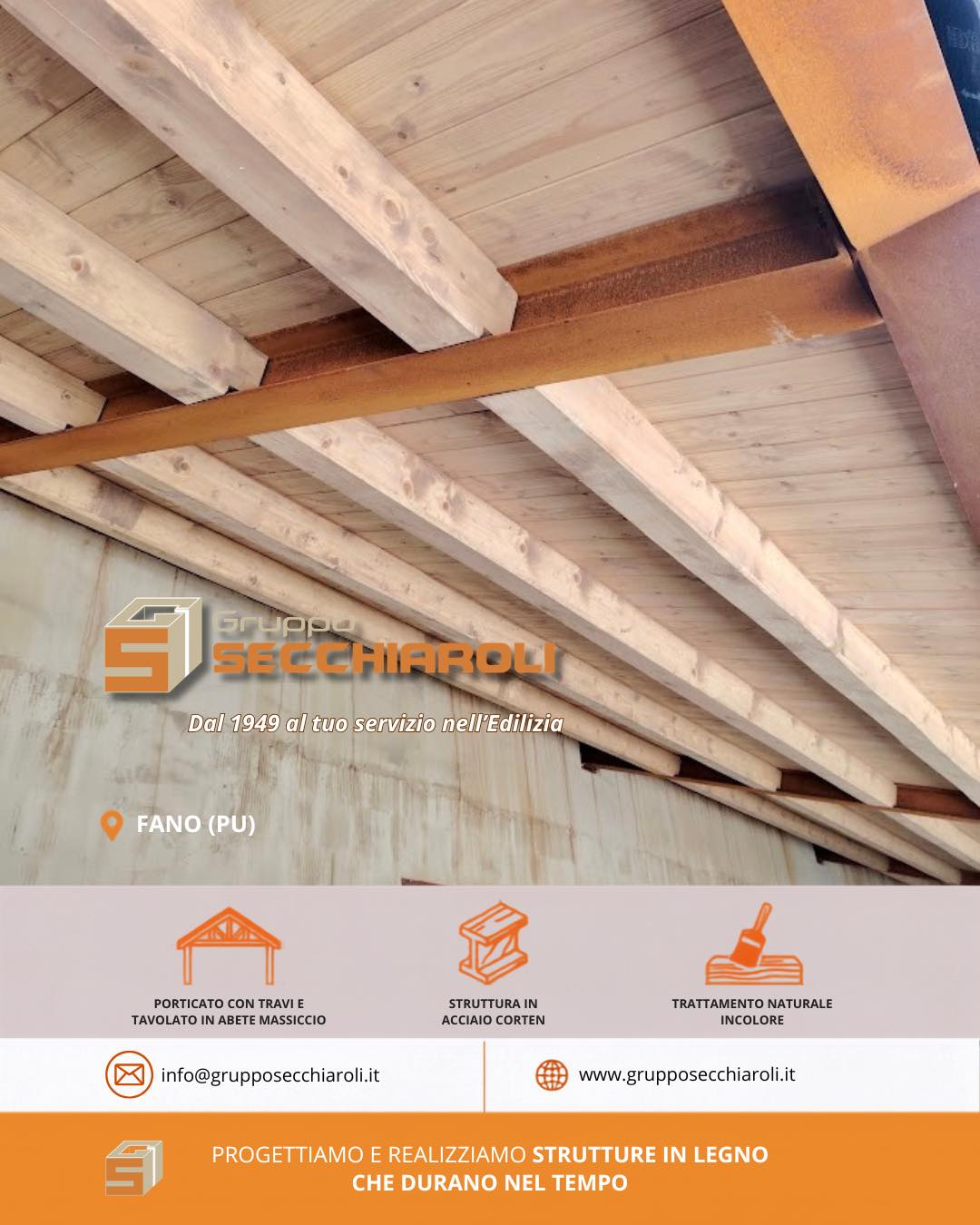 📍A Fano, abbiamo dato vita a un porticato che unisce il calore del legno d'abete massiccio trattato al naturale alla modernità dell'acciaio Corten.

Una soluzione robusta ed esteticamente raffinata per il vostro outdoor.
Scoprite come possiamo realizzare ogni progetto!

𝗚𝗿𝘂𝗽𝗽𝗼 𝗦𝗲𝗰𝗰𝗵𝗶𝗮𝗿𝗼𝗹𝗶.
𝑫𝒂𝒍 1949 𝒂𝒍 𝒕𝒖𝒐 𝒔𝒆𝒓𝒗𝒊𝒛𝒊𝒐 𝒏𝒆𝒍𝒍'𝒆𝒅𝒊𝒍𝒊𝒛𝒊𝒂.
📧 info@grupposecchiaroli.it
.
#caseinlegno #legno #paglia #edilizia #bioedilizia #sostenibilità #efficienzaenergetica #madeinitaly