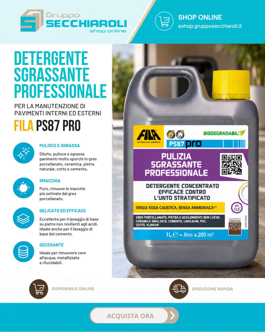 Come eliminare le macchie "impossibili" dal gres e sgrassare i pavimenti di casa? 🏠
La risposta è FILA PS87 Pro, il detergente sgrassante e decerante professionale studiato per superfici interne ed esterne!
✨ 4 prodotti in 1:
1️⃣ Sgrassante: per gres, cotto, pietra naturale e cemento molto sporchi.
2️⃣ Smacchiatore puro: per il gres porcellanato.
3️⃣ Decerante: elimina cere stratificate all'acqua e metallizzate.
4️⃣ Detergente di fondo: ideale per pietre non resistenti agli acidi.
👉 Clicca qui per ordinarlo ora sul nostro e-shop: https://eshop.grupposecchiaroli.it/vernici-e-detergenti/detergenti/ps87-pro-fila-lt1/
𝗚𝗿𝘂𝗽𝗽𝗼 𝗦𝗲𝗰𝗰𝗵𝗶𝗮𝗿𝗼𝗹𝗶.
𝑫𝒂𝒍 1949 𝒂𝒍 𝒕𝒖𝒐 𝒔𝒆𝒓𝒗𝒊𝒛𝒊𝒐 𝒏𝒆𝒍𝒍'𝒆𝒅𝒊𝒍𝒊𝒛𝒊𝒂.
📧 info@grupposecchiaroli.it
#caseinlegno #bioedilizia #sostenibilità #efficienzaenergetica